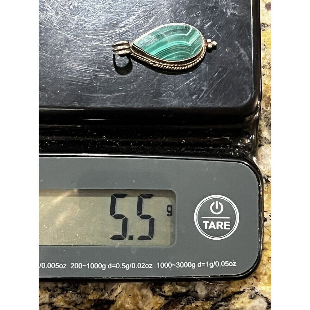 VTG 925 Sterling Nepal Silver Dark Green Malachite Stone Teardrop Pendant 5.5g - Picture 9 of 9